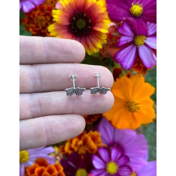 Sterling Silver Monarch Butterfly Post Earrings - Picture 5 of 6
